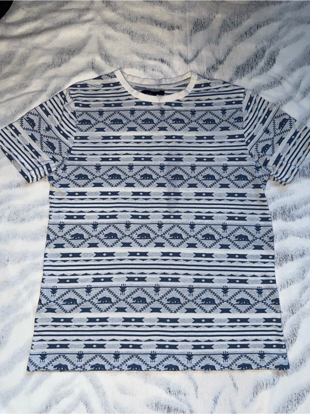 Men's Crew Neck Aztec Stripe T-Shirt - Blue & White